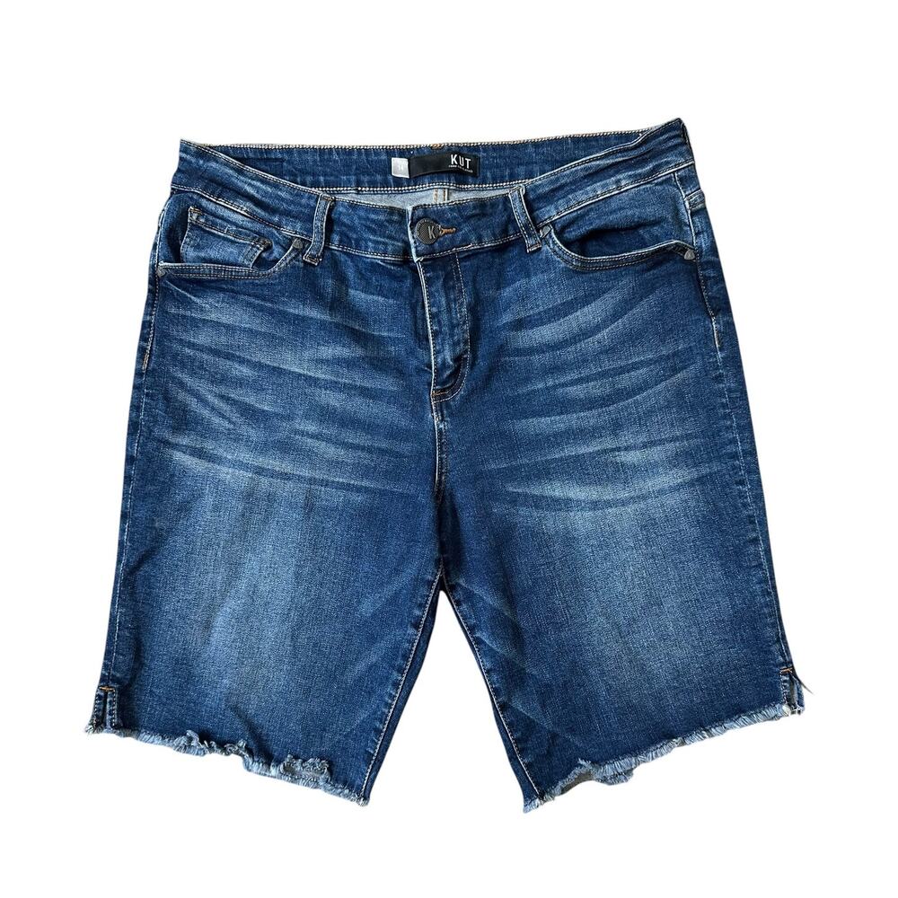 Kut from the Kloth Natalie Bermuda Shorts Women's 14 Medium Wash Raw Hem Denim - Picture 2 of 5